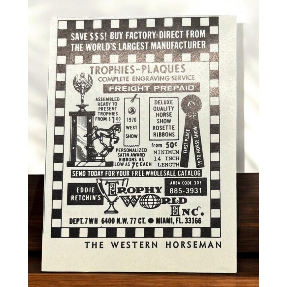 Eddie Retchin Trophy World Inc Vtg Mini Print Ad 1970s Trophies Plaques Miami FL